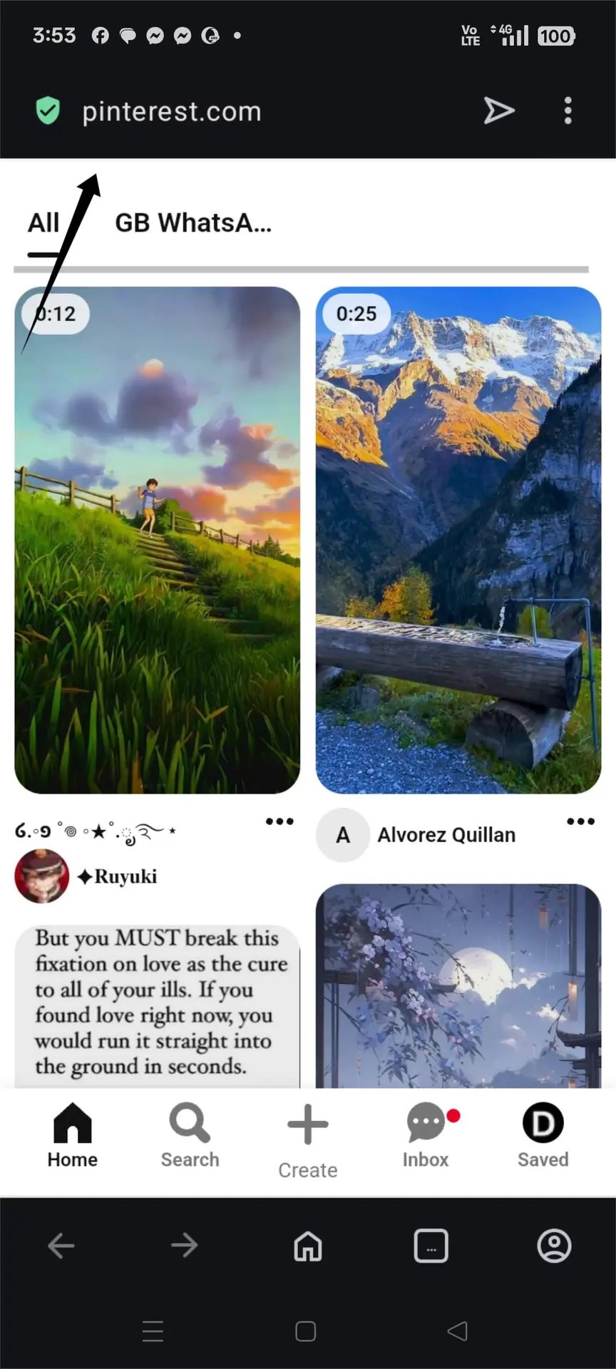Visit Pinterest from Android Phone Browser